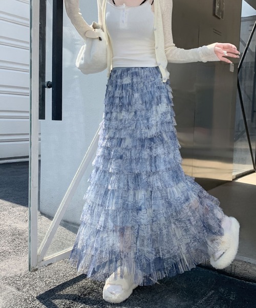 2ly2(トゥーリートゥー)の「エアリーティアードチュールスカート(スカート・レディース・ブルー・FREE)」の5枚目の写真