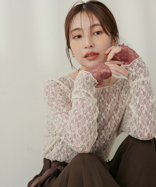natural couture（ナチュラルクチュール）の「リバーシブルレーストップス（Tシャツ/カットソー・レディース・ブラウン/ピンク系その他/アイボリー/ブラック/チャコールグレー・FREE）」の5枚目の写真