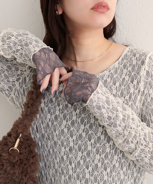 natural couture（ナチュラルクチュール）の「リバーシブルレーストップス（Tシャツ/カットソー・レディース・ブラウン/ピンク系その他/アイボリー/ブラック/チャコールグレー・FREE）」の3枚目の写真