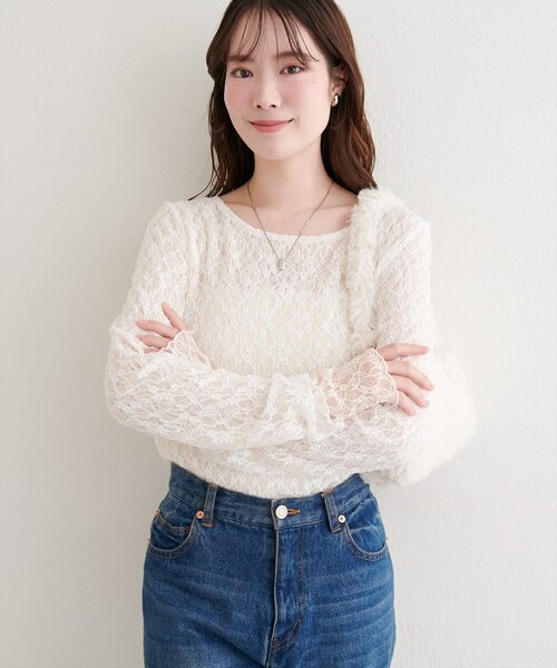 natural couture（ナチュラルクチュール）の「リバーシブルレーストップス（Tシャツ/カットソー・レディース・ブラウン/ピンク系その他/アイボリー/ブラック/チャコールグレー・FREE）」の10枚目の写真