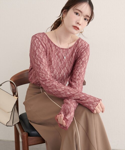 natural couture（ナチュラルクチュール）の「リバーシブルレーストップス（Tシャツ/カットソー・レディース・ブラウン/ピンク系その他/アイボリー/ブラック/チャコールグレー・FREE）」の14枚目の写真