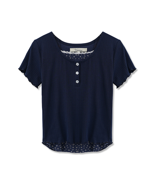 Vivacious(ビバシャス)の「ミュリエルフラワーパンチングレイヤード半袖Tシャツ_4Colors(Tシャツ/カットソー・レディース・ライトグレー/ネイビー/スカイブルー/ホワイト・SMALL/MEDIUM)」の4枚目の写真