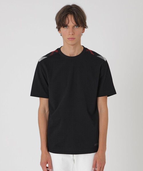 BLACK LABEL CRESTBRIDGE（ブラックレーベル・クレストブリッジ）の「ハイゲージサッカーショルダーチェックTシャツ（Tシャツ/カットソー・メンズ・ブラック/ネイビー/オフホワイト・M/L/XL）」の2枚目の写真