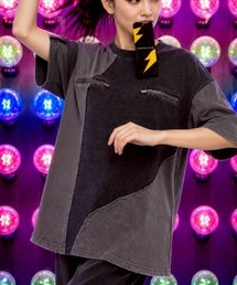 アシメ切替ワッフルTシャツ