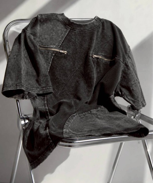 KAMINARI_TOKIO(カミナリトキオ)の「アシメ切替ワッフルTシャツ(Tシャツ/カットソー・レディース・チャコールグレー/ブラック・FREE)」の20枚目の写真