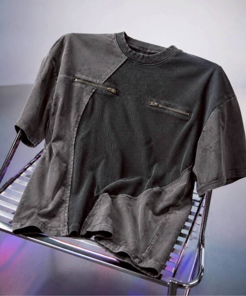 KAMINARI_TOKIO(カミナリトキオ)の「アシメ切替ワッフルTシャツ(Tシャツ/カットソー・レディース・チャコールグレー/ブラック・FREE)」の22枚目の写真