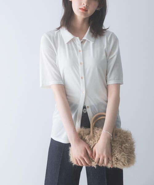 URBAN RESEARCH ROSSO WOMEN(アーバンリサーチ ロッソ)の「シアーストライプベロアポロカットソー(Tシャツ/カットソー・レディース・ブラック/オフホワイト・FREE)」の2枚目の写真