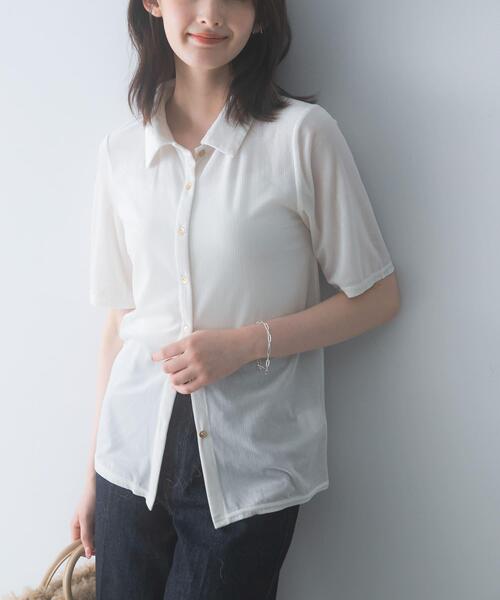 URBAN RESEARCH ROSSO WOMEN(アーバンリサーチ ロッソ)の「シアーストライプベロアポロカットソー(Tシャツ/カットソー・レディース・ブラック/オフホワイト・FREE)」の20枚目の写真