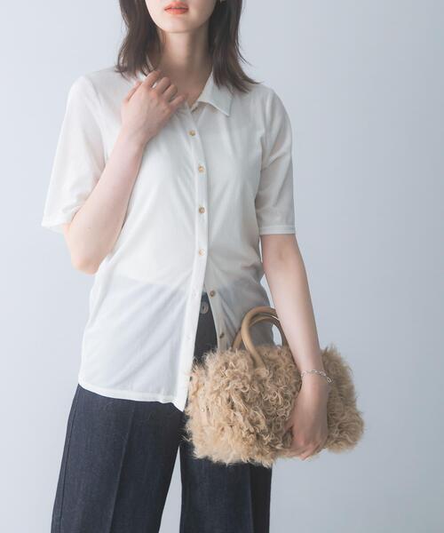 URBAN RESEARCH ROSSO WOMEN(アーバンリサーチ ロッソ)の「シアーストライプベロアポロカットソー(Tシャツ/カットソー・レディース・ブラック/オフホワイト・FREE)」の21枚目の写真