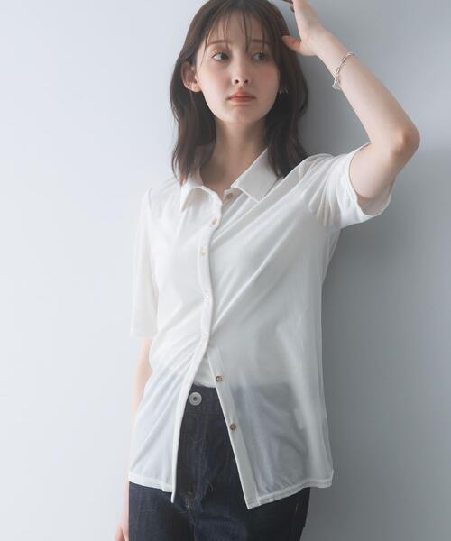 URBAN RESEARCH ROSSO WOMEN(アーバンリサーチ ロッソ)の「シアーストライプベロアポロカットソー(Tシャツ/カットソー・レディース・ブラック/オフホワイト・FREE)」の22枚目の写真