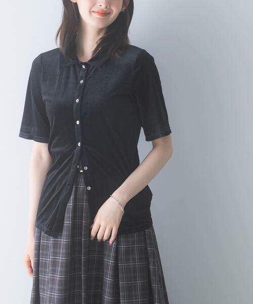 URBAN RESEARCH ROSSO WOMEN(アーバンリサーチ ロッソ)の「シアーストライプベロアポロカットソー(Tシャツ/カットソー・レディース・ブラック/オフホワイト・FREE)」の18枚目の写真