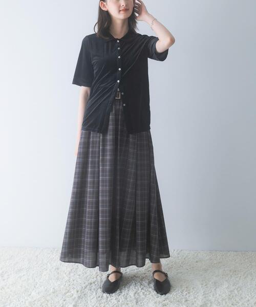 URBAN RESEARCH ROSSO WOMEN(アーバンリサーチ ロッソ)の「シアーストライプベロアポロカットソー(Tシャツ/カットソー・レディース・ブラック/オフホワイト・FREE)」の8枚目の写真