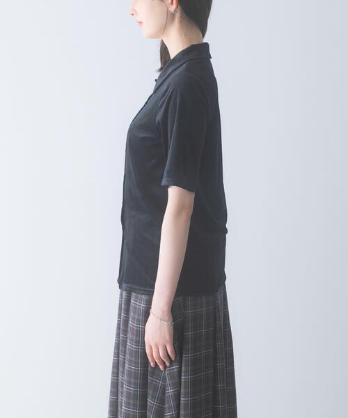 URBAN RESEARCH ROSSO WOMEN(アーバンリサーチ ロッソ)の「シアーストライプベロアポロカットソー(Tシャツ/カットソー・レディース・ブラック/オフホワイト・FREE)」の10枚目の写真