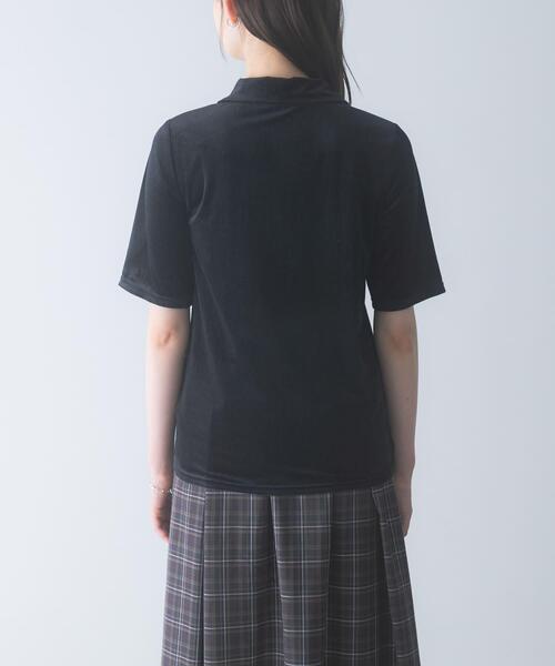 URBAN RESEARCH ROSSO WOMEN(アーバンリサーチ ロッソ)の「シアーストライプベロアポロカットソー(Tシャツ/カットソー・レディース・ブラック/オフホワイト・FREE)」の11枚目の写真