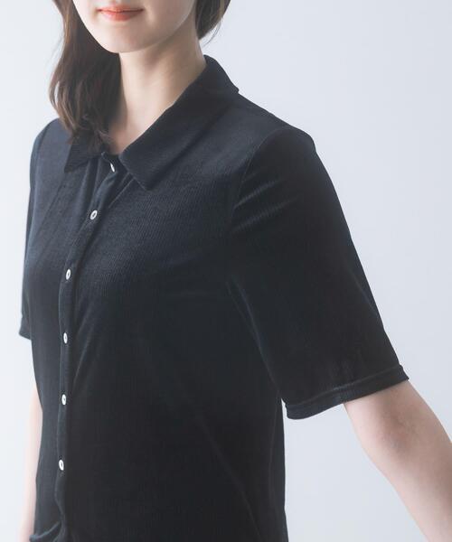 URBAN RESEARCH ROSSO WOMEN(アーバンリサーチ ロッソ)の「シアーストライプベロアポロカットソー(Tシャツ/カットソー・レディース・ブラック/オフホワイト・FREE)」の12枚目の写真