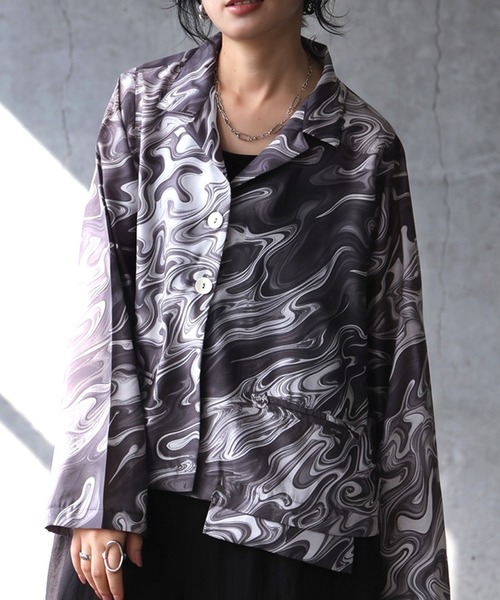 antiqua(アンティカ)の「マーブル柄 オープンカラー シャツジャケット(その他アウター・レディース・ブルー/ブラック・ONESIZE)」の6枚目の写真