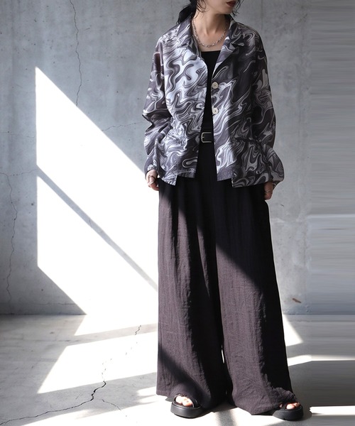 antiqua(アンティカ)の「マーブル柄 オープンカラー シャツジャケット(その他アウター・レディース・ブルー/ブラック・ONESIZE)」の8枚目の写真