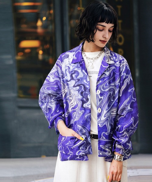 antiqua(アンティカ)の「マーブル柄 オープンカラー シャツジャケット(その他アウター・レディース・ブルー/ブラック・ONESIZE)」の12枚目の写真