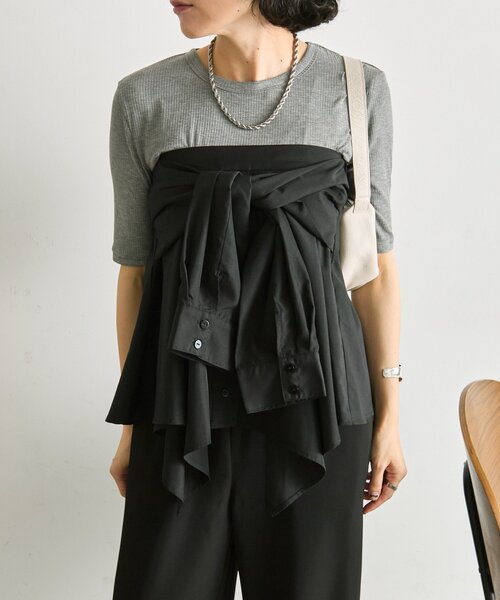 ear PAPILLONNER(イアパピヨネ)の「シャツ風レイヤードトップス【SUM1 STYLE】(シャツ/ブラウス・レディース・ブルー系その他/ブラック・FREE)」の1枚目の写真