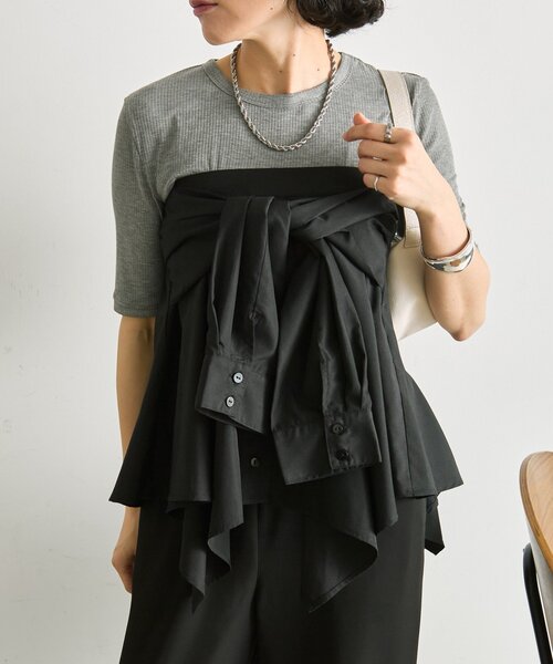 ear PAPILLONNER(イアパピヨネ)の「シャツ風レイヤードトップス【SUM1 STYLE】(シャツ/ブラウス・レディース・ブルー系その他/ブラック・FREE)」の8枚目の写真