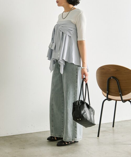 ear PAPILLONNER(イアパピヨネ)の「シャツ風レイヤードトップス【SUM1 STYLE】(シャツ/ブラウス・レディース・ブルー系その他/ブラック・FREE)」の14枚目の写真