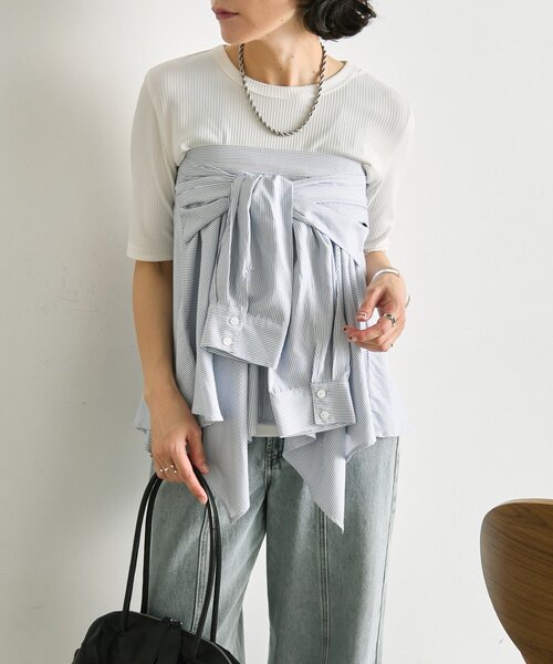 ear PAPILLONNER(イアパピヨネ)の「シャツ風レイヤードトップス【SUM1 STYLE】(シャツ/ブラウス・レディース・ブルー系その他/ブラック・FREE)」の15枚目の写真