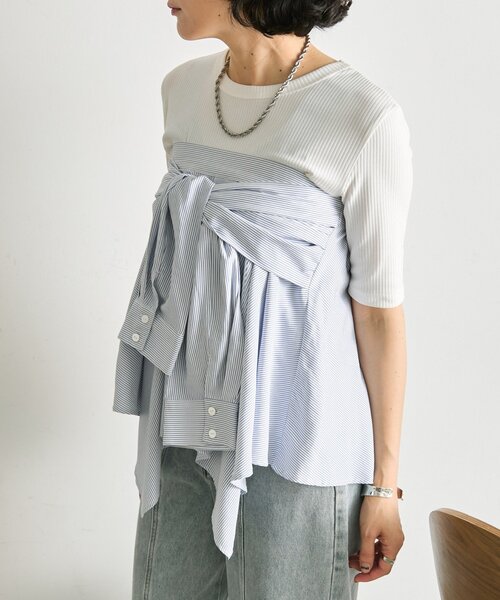 ear PAPILLONNER(イアパピヨネ)の「シャツ風レイヤードトップス【SUM1 STYLE】(シャツ/ブラウス・レディース・ブルー系その他/ブラック・FREE)」の16枚目の写真