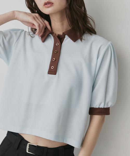 Short puff sleeve polo‑shirt