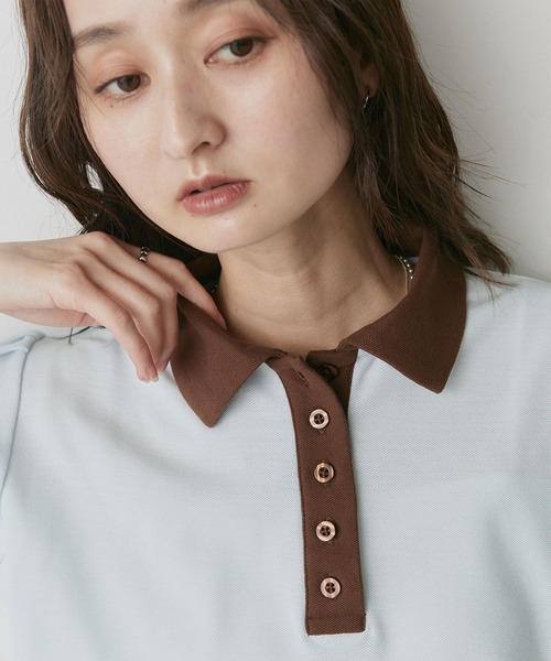ad thie(アドティエ)の「ショート丈 パフスリーブ ポロシャツ(ポロシャツ・レディース・ピンク/ライトブルー/ネイビー/ブラウン/チャコール/アイボリー・FREE)」の7枚目の写真