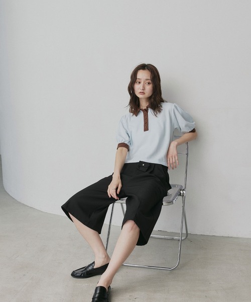 ad thie(アドティエ)の「ショート丈 パフスリーブ ポロシャツ(ポロシャツ・レディース・ピンク/ライトブルー/ネイビー/ブラウン/チャコール/アイボリー・FREE)」の9枚目の写真