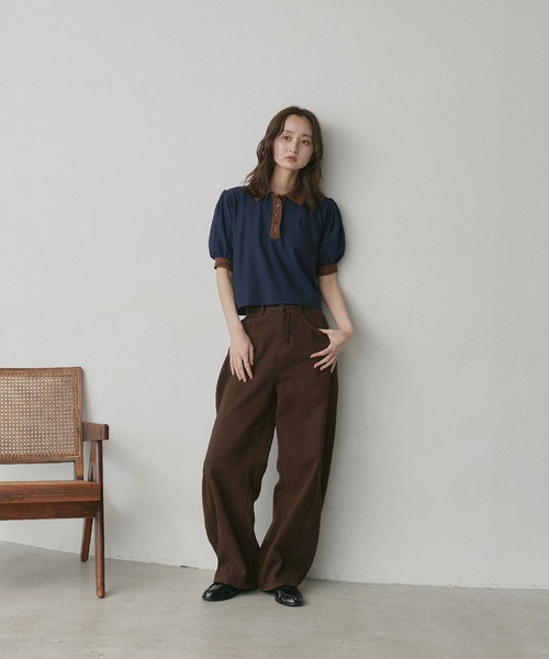 ad thie(アドティエ)の「ショート丈 パフスリーブ ポロシャツ(ポロシャツ・レディース・ピンク/ライトブルー/ネイビー/ブラウン/チャコール/アイボリー・FREE)」の11枚目の写真