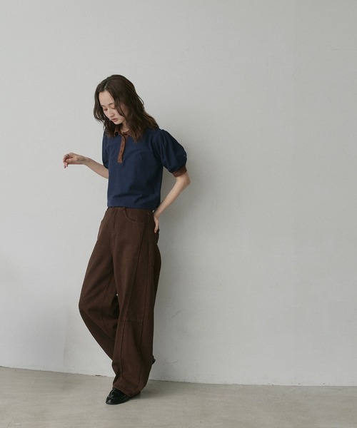ad thie(アドティエ)の「ショート丈 パフスリーブ ポロシャツ(ポロシャツ・レディース・ピンク/ライトブルー/ネイビー/ブラウン/チャコール/アイボリー・FREE)」の12枚目の写真