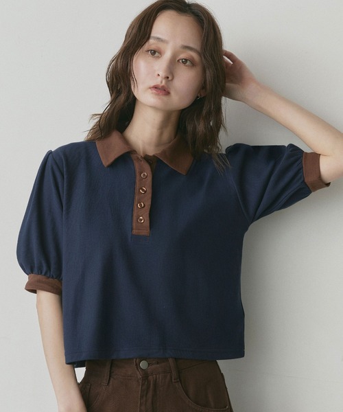 ad thie(アドティエ)の「ショート丈 パフスリーブ ポロシャツ(ポロシャツ・レディース・ピンク/ライトブルー/ネイビー/ブラウン/チャコール/アイボリー・FREE)」の14枚目の写真