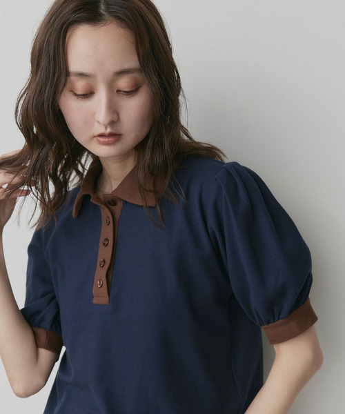 ad thie(アドティエ)の「ショート丈 パフスリーブ ポロシャツ(ポロシャツ・レディース・ピンク/ライトブルー/ネイビー/ブラウン/チャコール/アイボリー・FREE)」の16枚目の写真