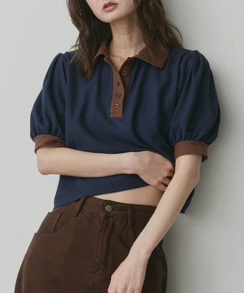 ad thie(アドティエ)の「ショート丈 パフスリーブ ポロシャツ(ポロシャツ・レディース・ピンク/ライトブルー/ネイビー/ブラウン/チャコール/アイボリー・FREE)」の17枚目の写真