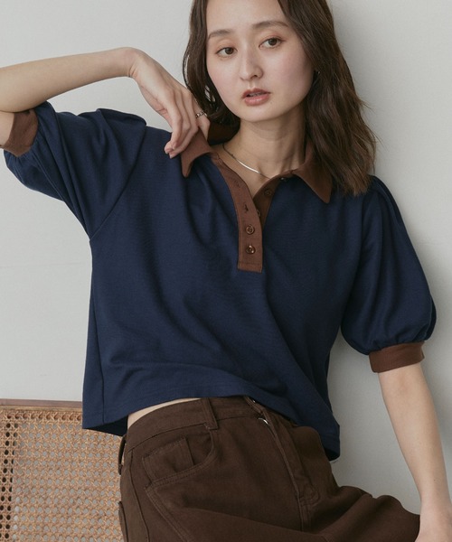 ad thie(アドティエ)の「ショート丈 パフスリーブ ポロシャツ(ポロシャツ・レディース・ピンク/ライトブルー/ネイビー/ブラウン/チャコール/アイボリー・FREE)」の18枚目の写真