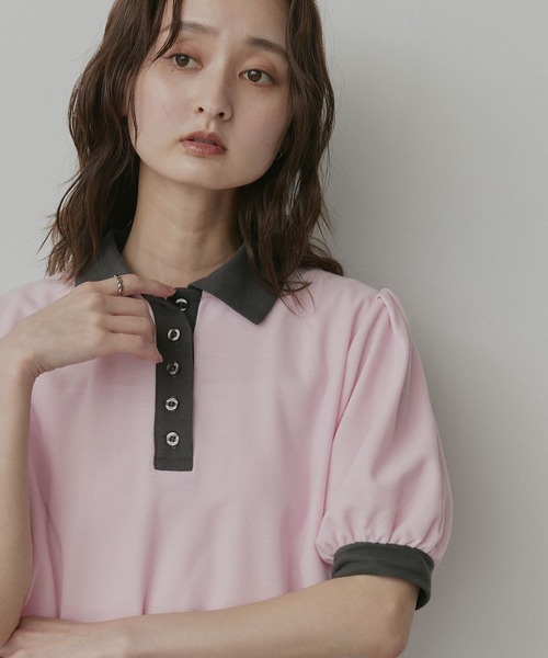 ad thie(アドティエ)の「ショート丈 パフスリーブ ポロシャツ(ポロシャツ・レディース・ピンク/ライトブルー/ネイビー/ブラウン/チャコール/アイボリー・FREE)」の22枚目の写真