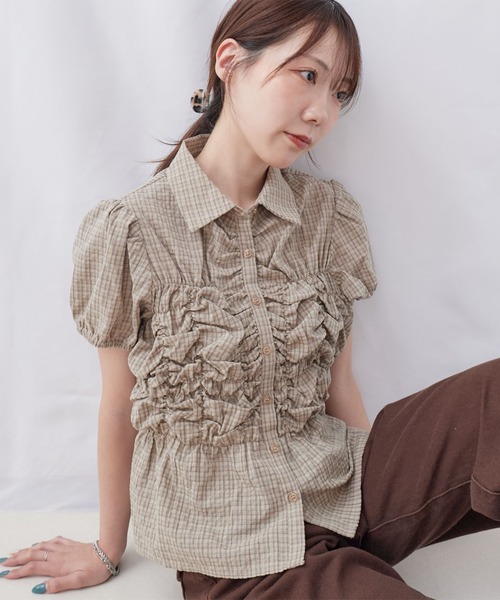 archives(アルシーヴ)の「チェックランダムシャーリングシャツブラウス(シャツ/ブラウス・レディース・ベージュ/アイボリー/ブラック・MEDIUM)」の3枚目の写真