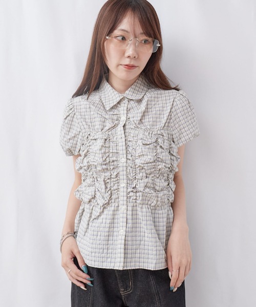 archives(アルシーヴ)の「チェックランダムシャーリングシャツブラウス(シャツ/ブラウス・レディース・ベージュ/アイボリー/ブラック・MEDIUM)」の1枚目の写真