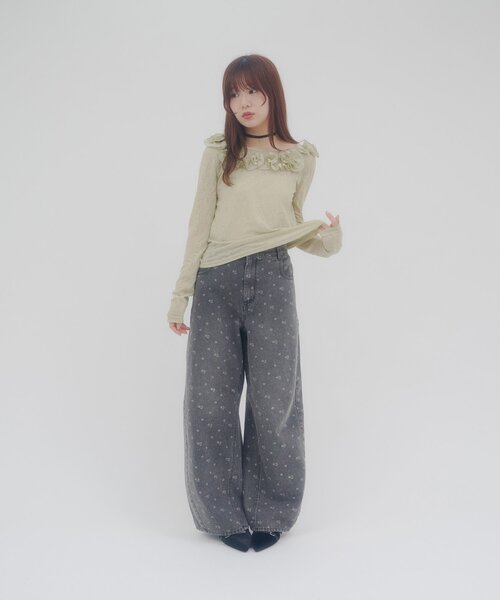 DISCOAT(ディスコート)の「【umm.】花柄デニムパンツ(デニムパンツ・レディース・ブラック/グレー・SMALL/MEDIUM/LARGE)」の6枚目の写真