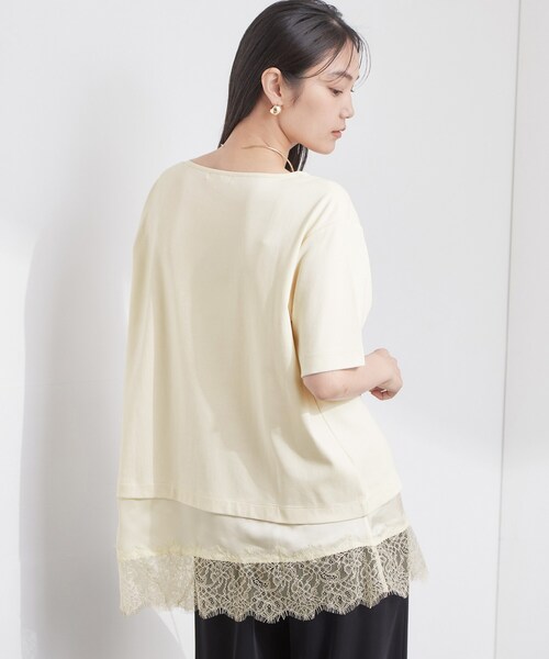 OPAQUE.CLIP(オペークドットクリップ)の「裾レースアシメカットソー【洗濯機OK】(Tシャツ/カットソー・レディース・ブラウン系/ブラック/アイボリー・42/40/38)」の4枚目の写真