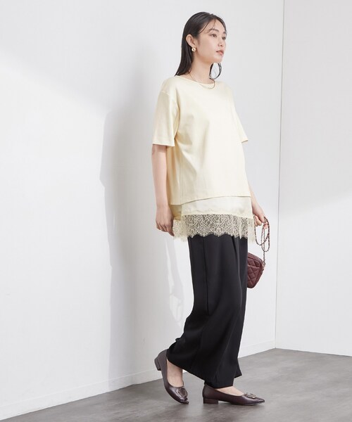 OPAQUE.CLIP(オペークドットクリップ)の「裾レースアシメカットソー【洗濯機OK】(Tシャツ/カットソー・レディース・ブラウン系/ブラック/アイボリー・42/40/38)」の6枚目の写真