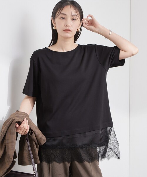 OPAQUE.CLIP(オペークドットクリップ)の「裾レースアシメカットソー【洗濯機OK】(Tシャツ/カットソー・レディース・ブラウン系/ブラック/アイボリー・42/40/38)」の8枚目の写真