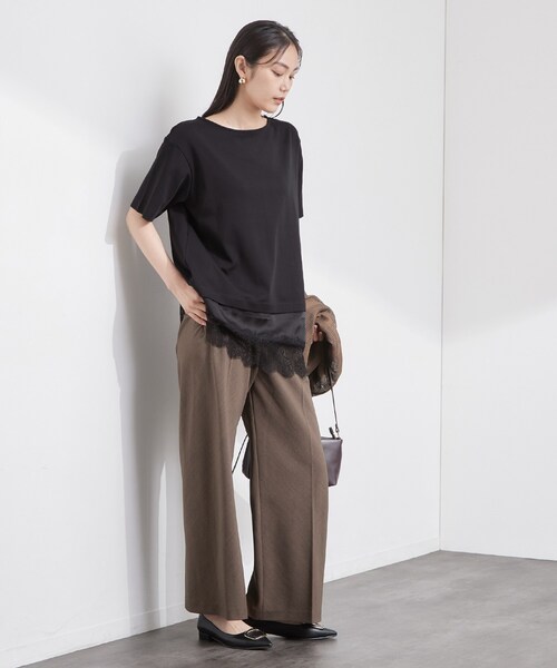 OPAQUE.CLIP(オペークドットクリップ)の「裾レースアシメカットソー【洗濯機OK】(Tシャツ/カットソー・レディース・ブラウン系/ブラック/アイボリー・42/40/38)」の9枚目の写真