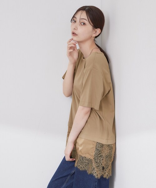 OPAQUE.CLIP(オペークドットクリップ)の「裾レースアシメカットソー【洗濯機OK】(Tシャツ/カットソー・レディース・ブラウン系/ブラック/アイボリー・42/40/38)」の12枚目の写真