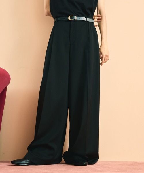 HARE(ハレ)の「【SET UP対応】ドレープワイドトラウザー(HARE)(スラックス・メンズ・ブラック/パープル・MEDIUM/SMALL)」の1枚目の写真