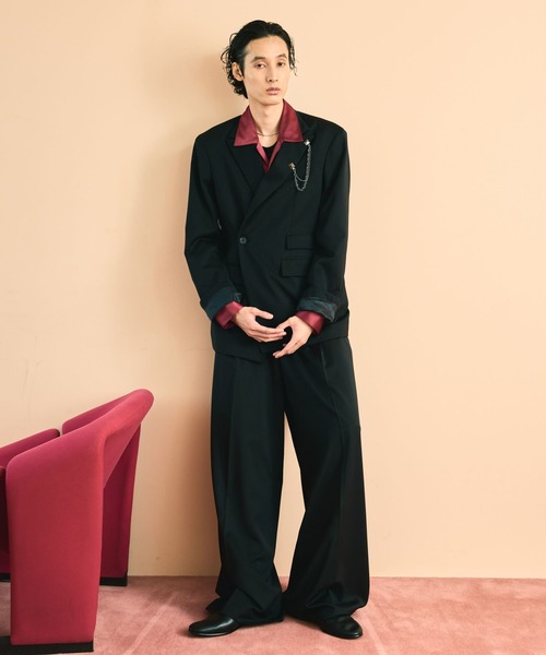 HARE(ハレ)の「【SET UP対応】ドレープワイドトラウザー(HARE)(スラックス・メンズ・ブラック/パープル・MEDIUM/SMALL)」の4枚目の写真