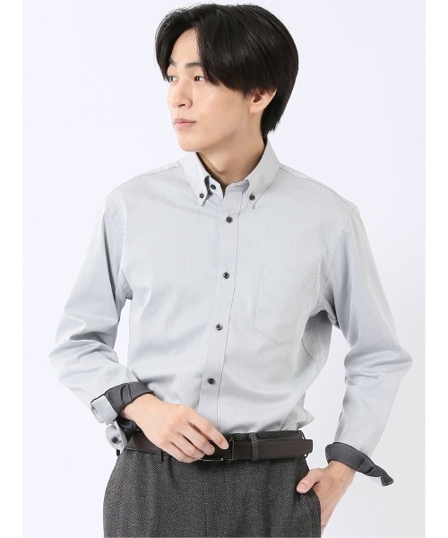 TAKA-Q(タカキュー)の「シャツ 長袖 メンズ ストレッチ 綿混 ボタンダウン 無地 ソラーロ(シャツ/ブラウス・メンズ・ボルドー/ネイビー/ライトグレー/ブラウン・MEDIUM/X-LARGE/LARGE)」の1枚目の写真