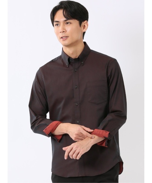 TAKA-Q(タカキュー)の「シャツ 長袖 メンズ ストレッチ 綿混 ボタンダウン 無地 ソラーロ(シャツ/ブラウス・メンズ・ボルドー/ネイビー/ライトグレー/ブラウン・MEDIUM/X-LARGE/LARGE)」の4枚目の写真