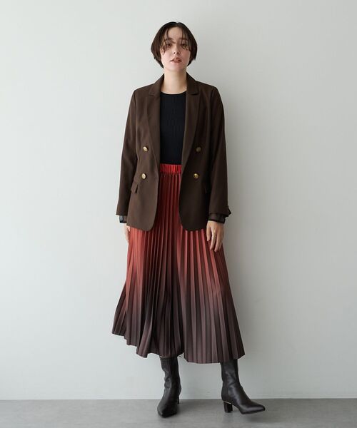 YECCA VECCA(イェッカヴェッカ)の「グラデーションラインプリーツスカート(スカート・レディース・ブラウン/チェック/テラコッタ・FREE)」の1枚目の写真